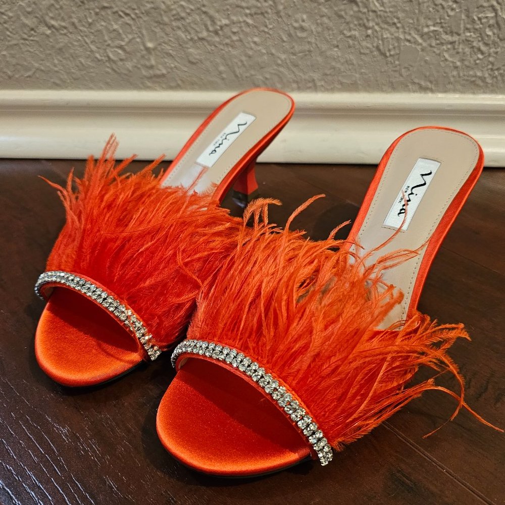 Nina Orange Feathered Sandals